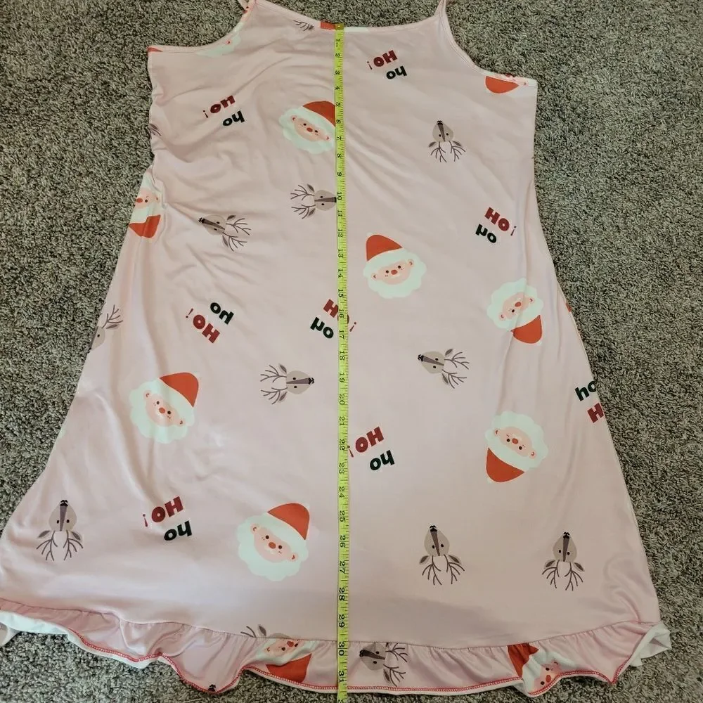 Womens Pink Christmas Santa & Letter Graphic Ruffle Hem Mini Night Dress Size XL